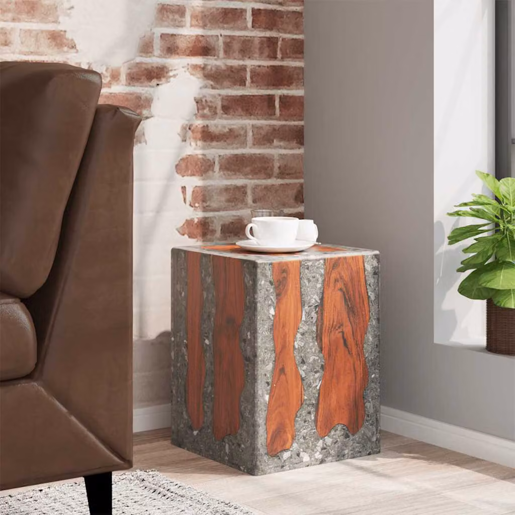 Sgabello vidaXL in legno massello di teak e resina multicolore stile rustico L/P/H: 40 x 40 x 30 cm