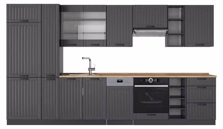 Cucina componibile Vicco Fame-Line Grigio scuro 355 cm , PL Rovere, Model 57050