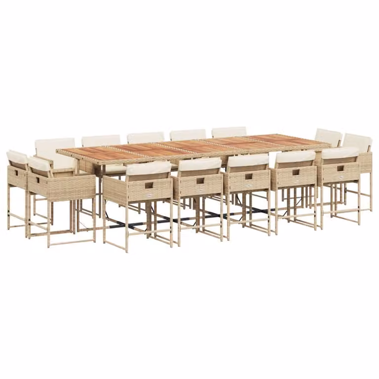 Set da Pranzo da Giardino 15 pz con Cuscini Beige in Polyrattan