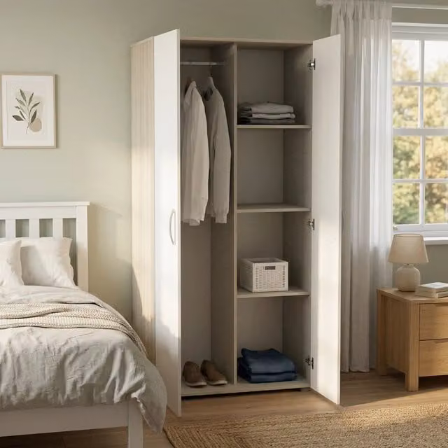 Armadio a 2 ante Ockhi DMORA per camera da letto, Rovere e Bianco opaco, L 79 cm x P 52 cm x H 166 cm