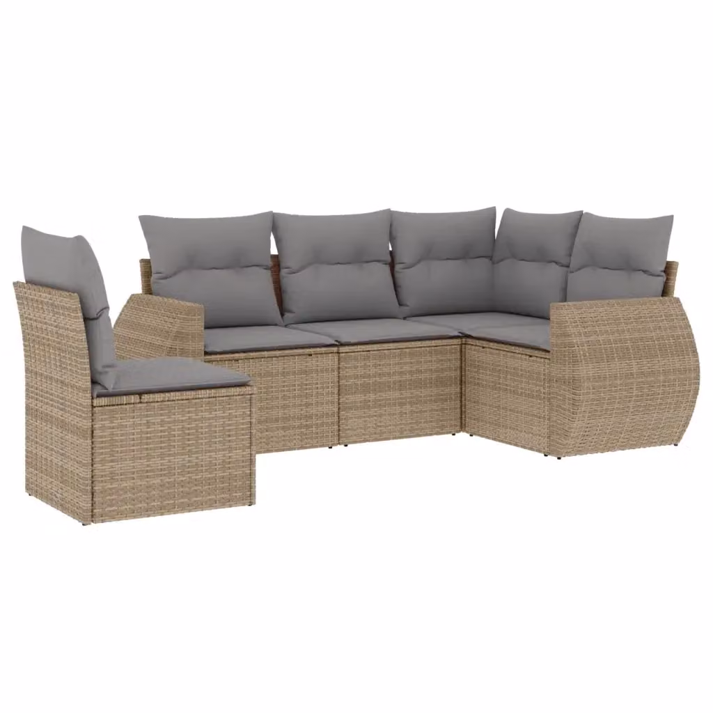 vidaXL Set Divano da Giardino a L 5 pz con Cuscini Beige e Struttura in Metallo e Polyrattan – 2