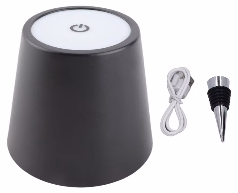 Lampada da bottiglia senza fili, 3 temperature di colore, RGB, regolazione continua dell'intensità luminosa, luce LED ricaricabile con comando touch per bar, ristoranti, Schwarz