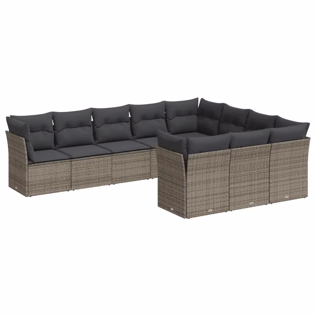 vidaXL Set Divano da Giardino a L con Cuscini Grigio in Polyrattan e Struttura in Metallo – 2