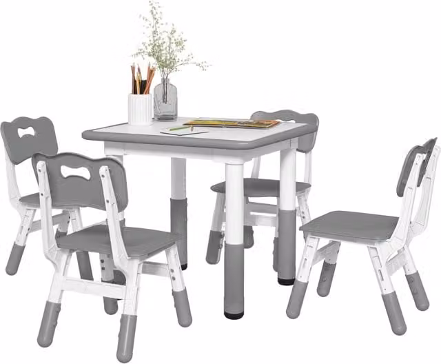 Set di Tavolo e 4 Sedie per Bambini Zephmum Grigio con Altezza Regolabile
