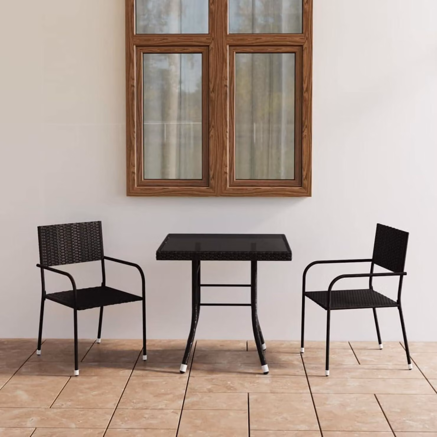 Set da pranzo da giardino 2 persone in poly rattan nero
