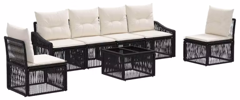 Set Divano da Giardino 7 pcs Nero polyrattan