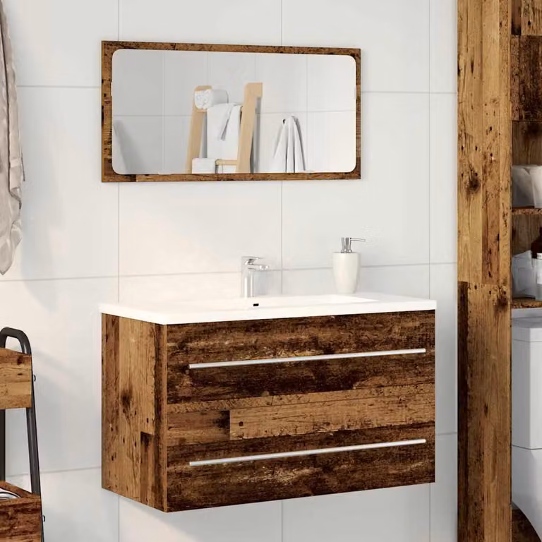 Lavabo Mobile da Bagno vidaXL in Legno Antico Marrone con Cassetti e Ante L/P/H: 80 x 38,5 x 48 cm