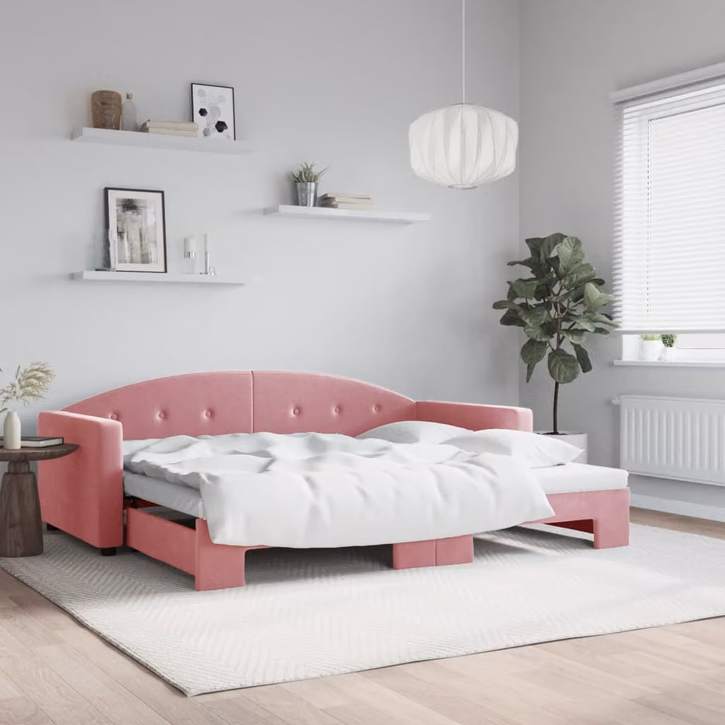 vidaXL Divano Letto con Letto Estraibile in Velluto Rosa