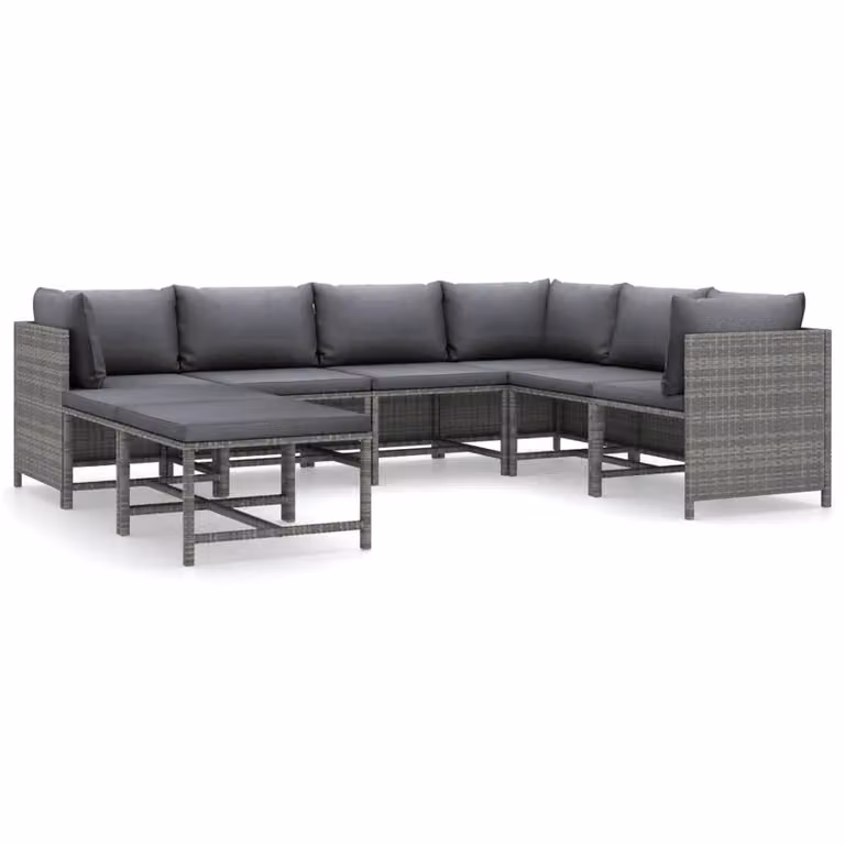 Set Divani da Giardino 8 pz con Cuscini in Polyrattan Grigio