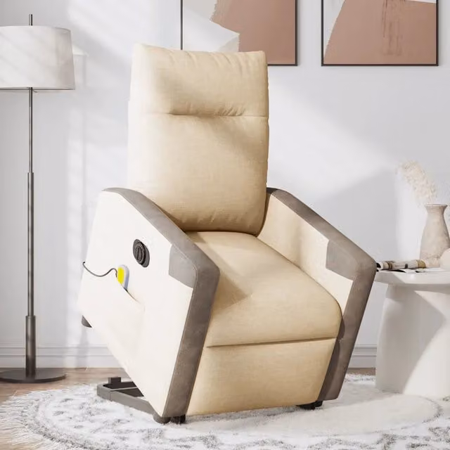Poltrona Alzapersona Elettrica con Massaggio vidaXL in Tessuto Beige o Grigio per Anziani