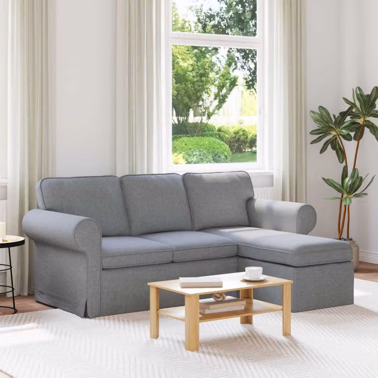 Divano angolare moderno vidaXL in tessuto grigio con struttura in metallo L/P/H: 195 x 138 x 80 cm