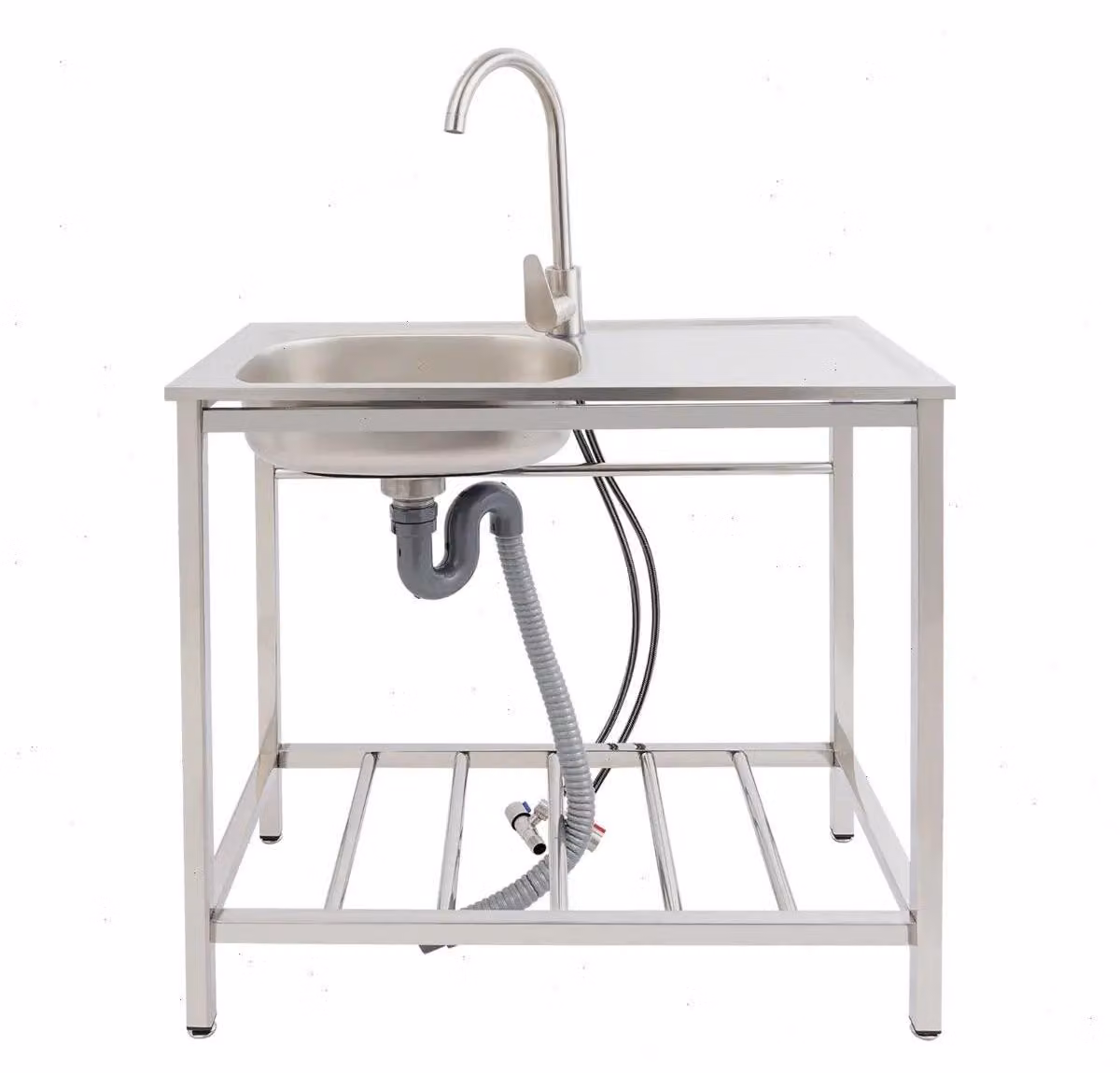 Lavello industriale – Lavello freestanding con piano di lavoro – Completo di rubinetto – Lavello a vasca singola – Acciaio inossidabile 201 – 75x40x75 cm – Capacità di carico 40 kg – Argento