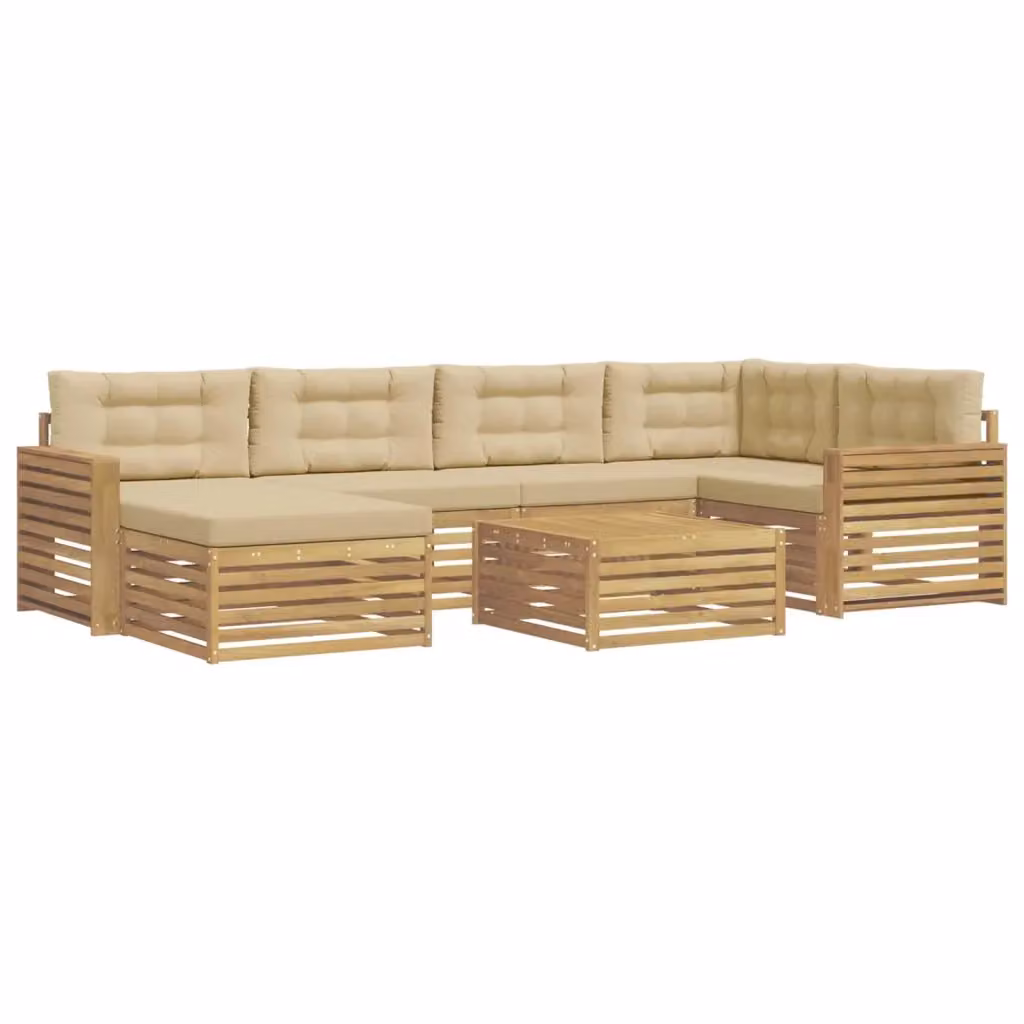 Set di divani da esterno a L vidaXL in legno di acacia con cuscini Bianco e Beige – 2