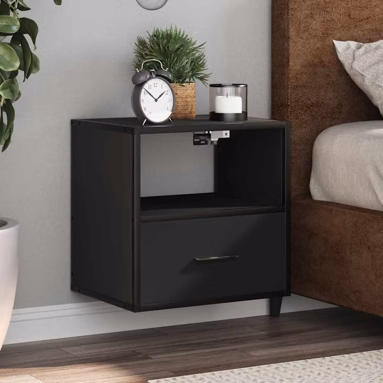 Set di 2 comodini da muro vidaXL neri in stile moderno L: 40 cm, P: 31 cm, H: 39,5 cm