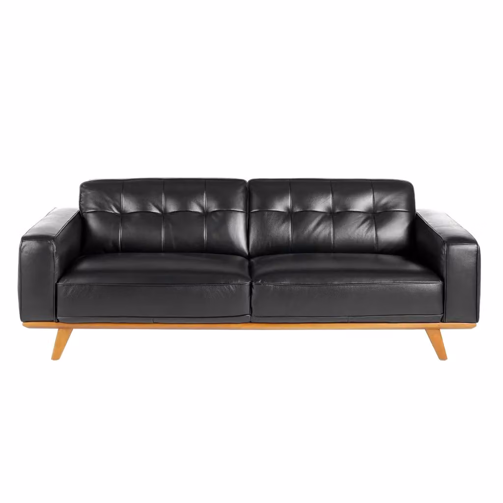 Divano Chesterfield a 3 posti in pelle nera Angel Cerdá con struttura in legno massello L: 227 cm, P: 78 cm, H: 95 cm – 2