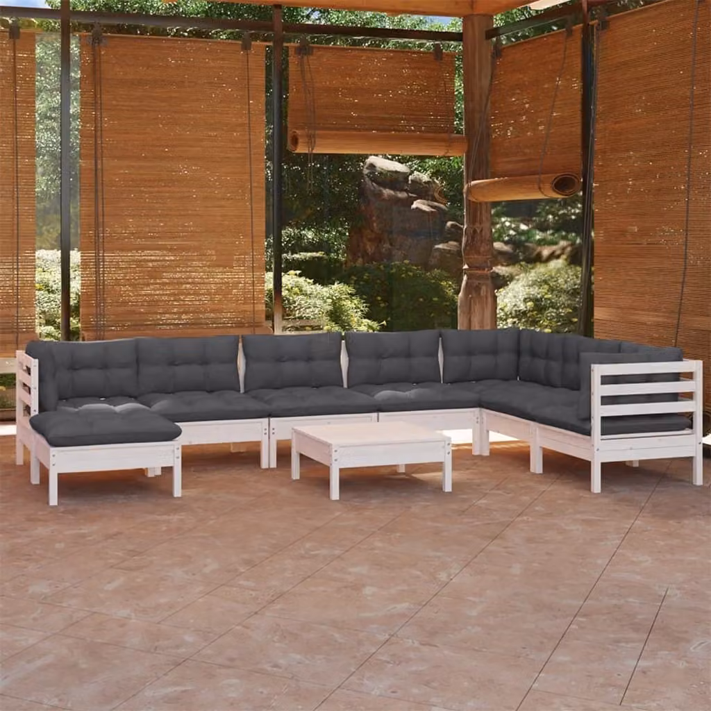 Maison Exclusive - Set Divani da Giardino 9 pz con Cuscini BiancLegno di Pino