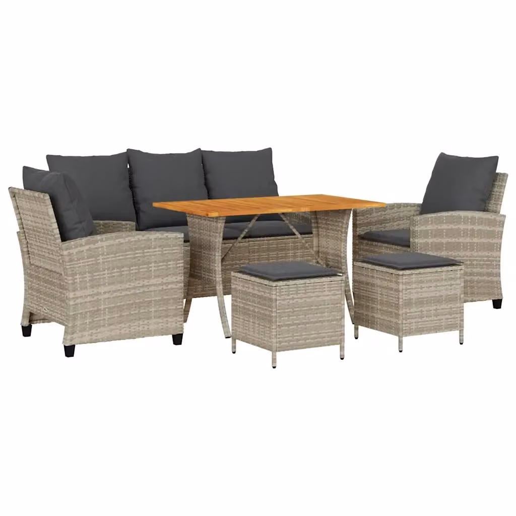 Set da giardino moderno vidaXL in polyrattan grigio composto da 6 pezzi con cuscini imbottiti e tavolino – 2