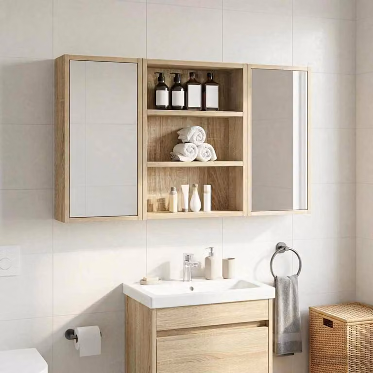 Armadio da bagno a muro vidaXL in legno Rovere, L: 40 cm, P: 10 cm, H: 50 cm
