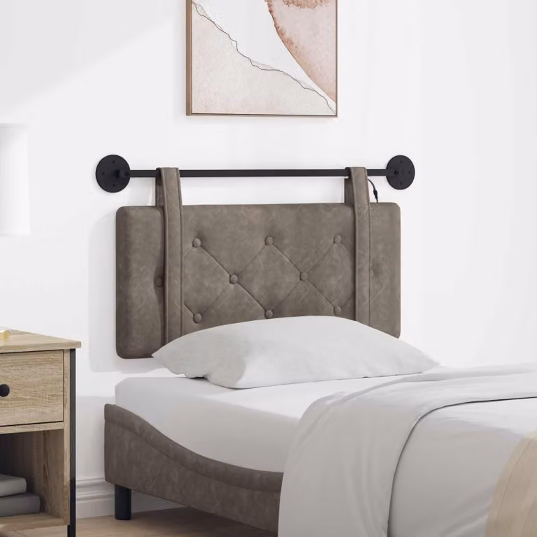 Testiera del letto sospesa vidaXL in similpelle grigia con illuminazione integrata e pannello imbottito