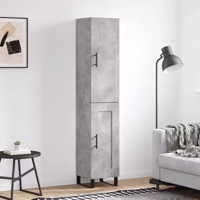 Credenza-Buffet-Armadio da cucina Grigio Cemento 34,5x34x180 cm in Legno Multistrato 562970