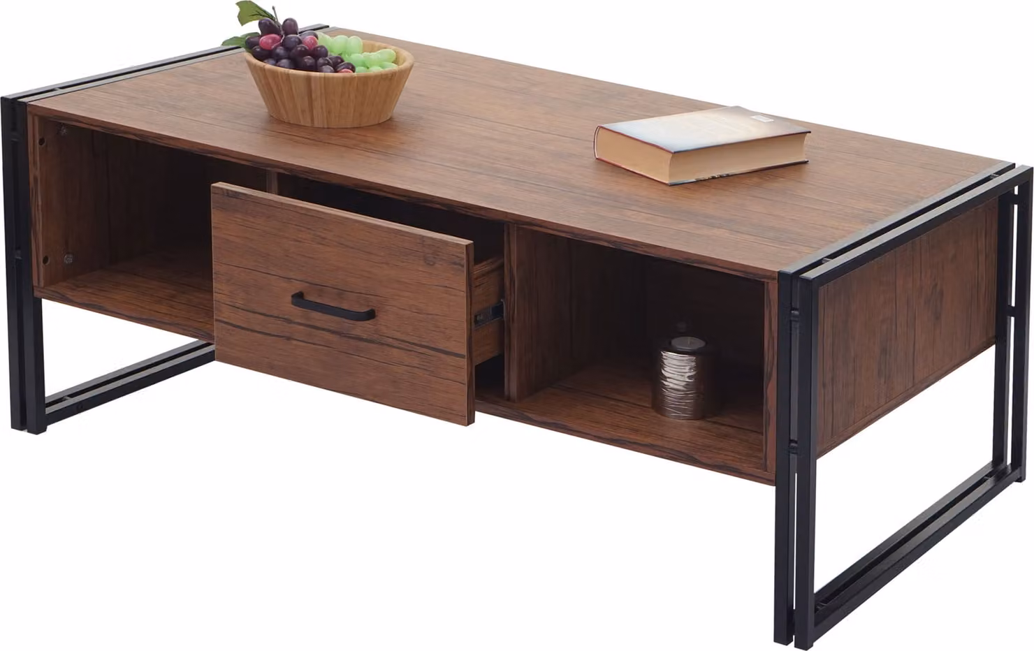 Tavolino HWC-A27b, tavolino da salotto, struttura 3D, 45x110x60cm MVG, metallo ~ aspetto quercia selvatica