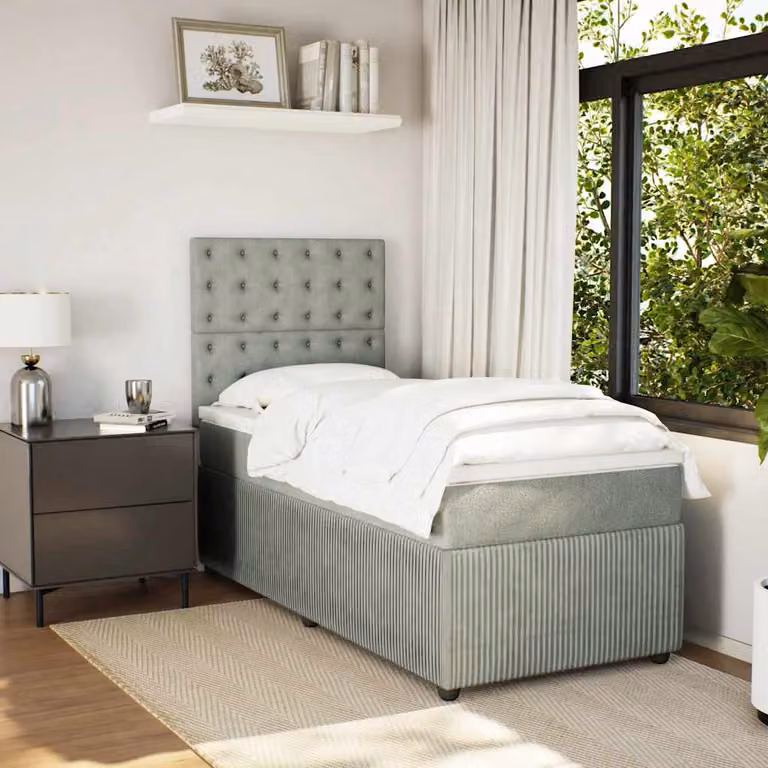 vidaXL Letto Ibrido con Giroletto a Molle e Materasso in Velluto Grigio e Bianco L/P/H: 200 x 80 x 150,5 cm