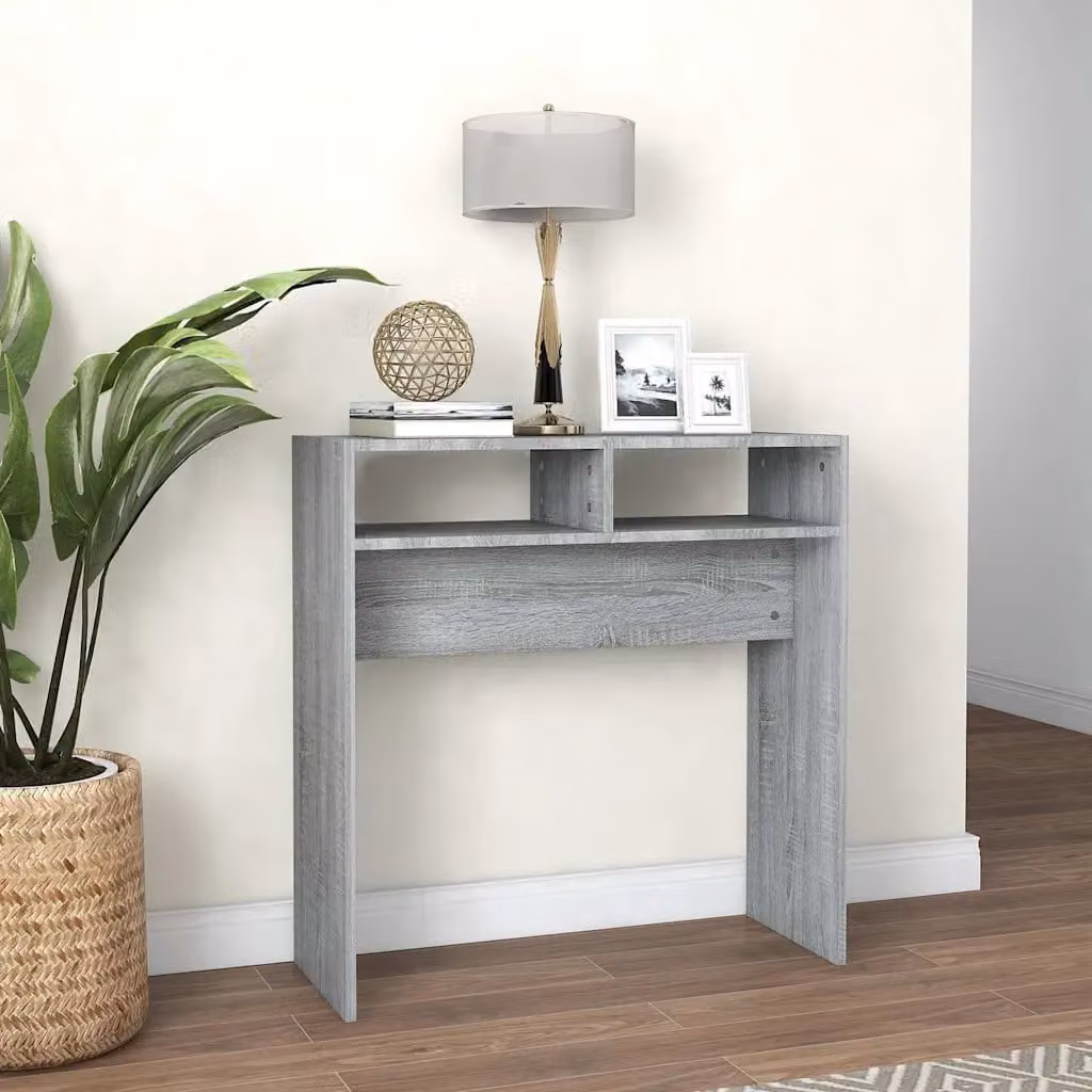 vidaXL Tavolino Consolle Minimalista in Legno Multistrato Grigio, L 78 cm x P 30 cm x H 80 cm