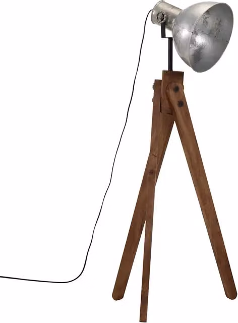 Lampada da terra vintage in metallo e legno argento con attacco E27, L/P/H: 45 x 45 x 120 cm