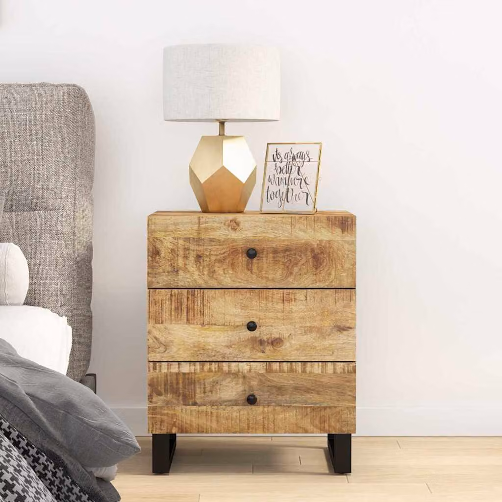 vidaXL Comodino in Legno di Mango e Multistrato Marrone L: 50 cm, P: 33 cm, H: 62 cm