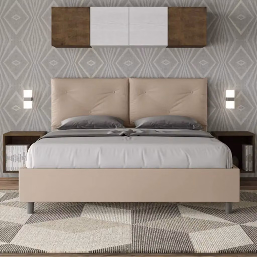Letto matrimoniale contenitore Appia Ityhome imbottito in similpelle beige L/P: 160 x 200 cm – 2