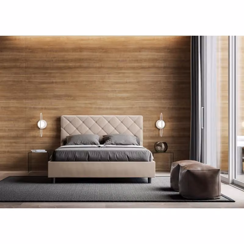 Letto matrimoniale imbottito Ityhome Priya in similpelle beige con contenitore L/P/H: 150 x 200 x 165 cm – 2