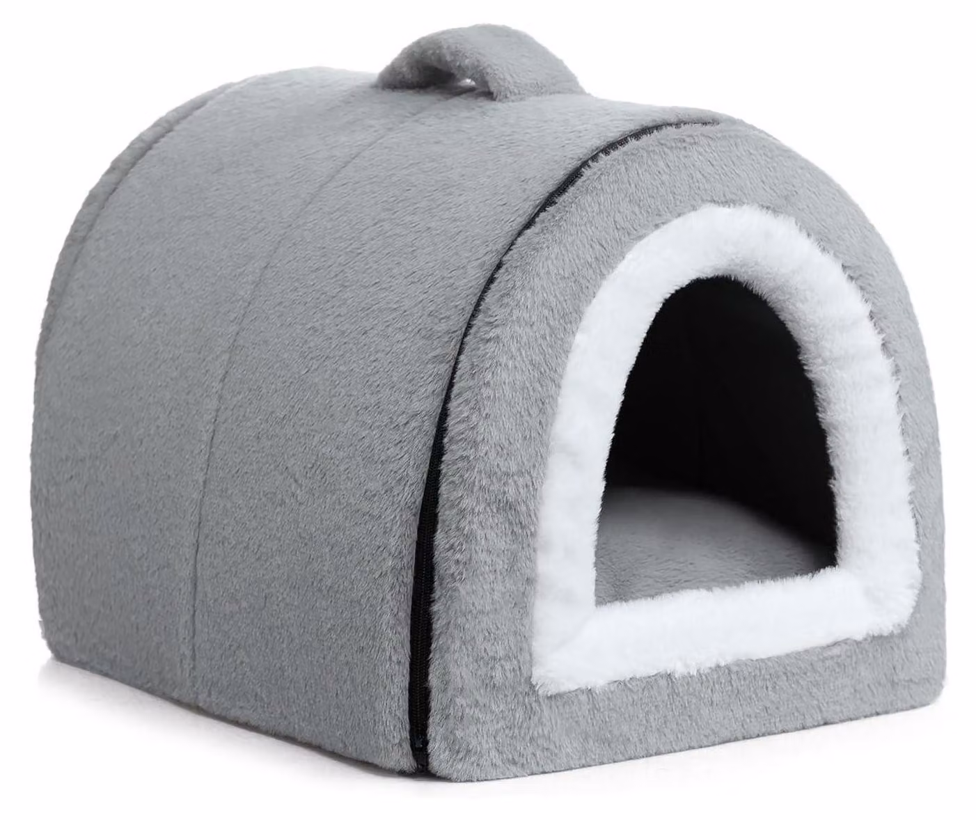 Cuccia per gatti, lettino per cani, 2-in-1, pieghevole, in peluche, grigio-argento, 42x35x35 cm
