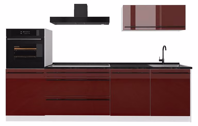 Cucina componibile Vicco R-Line Rosso lucido/Bianco 280 cm piano di lavoro Antracite, Model 66497
