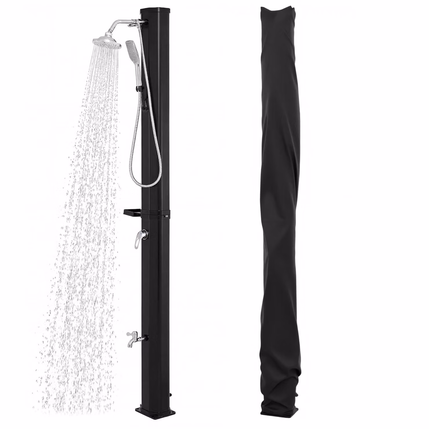 Doccia solare COSTWAY da 35 litri con doccetta, copertura, soffione a pioggia e rubinetto, doccia da giardino con acqua calda fino a max. 60 °C, doccia da piscina senza allacciamento elettrico