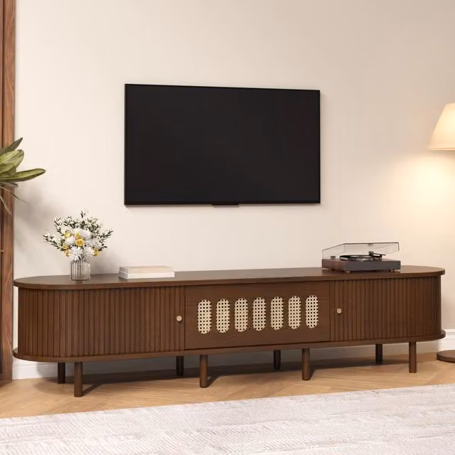 Mobile TV 180x40x40 cm con anta a ribalta e 2 ante avvolgibili in MDF color noce
