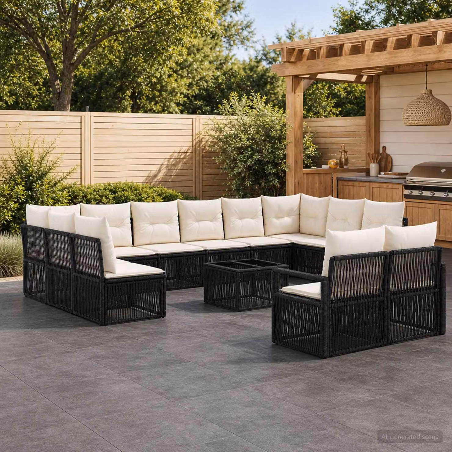 Set Divano da Giardino vidaXL 13 pz Nero con Poltrona, Tavolino e Cuscini in Polyrattan e Acciaio