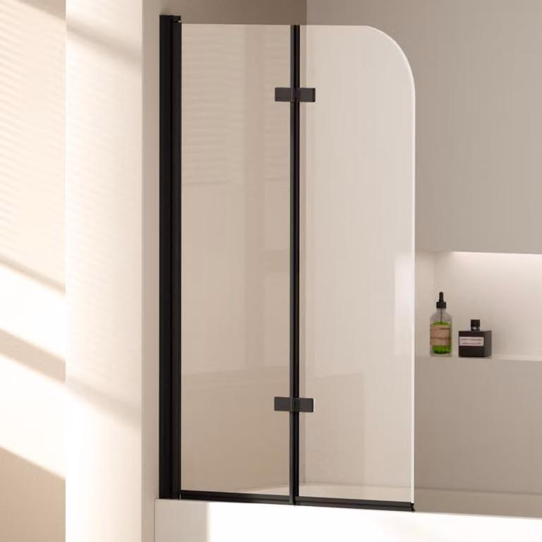 EMKE Cabina doccia 100x140cm Schermo pieghevole per vasca da bagno Attacco per vasca da bagno Nero opaco Schermo doccia in vetro NANO Easy Clean da 6mm