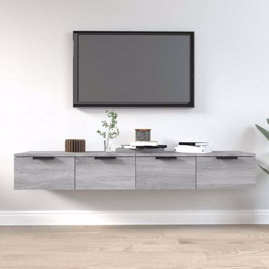 Set di 2 pensili vidaXL in legno multistrato e MDF, colore Grigio Sonoma, L 68 cm x P 30 cm x H 20 cm