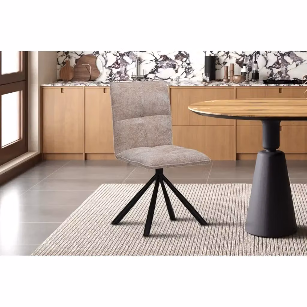 Sedia da pranzo girevole DANIEL Meublorama in tessuto color sabbia con base in metallo nero stile industriale – 2