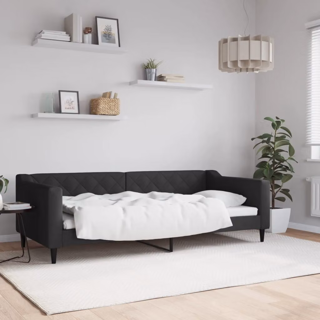 Letto da giorno vidaXL in tessuto nero per adulti L/P: 200 x 90 cm