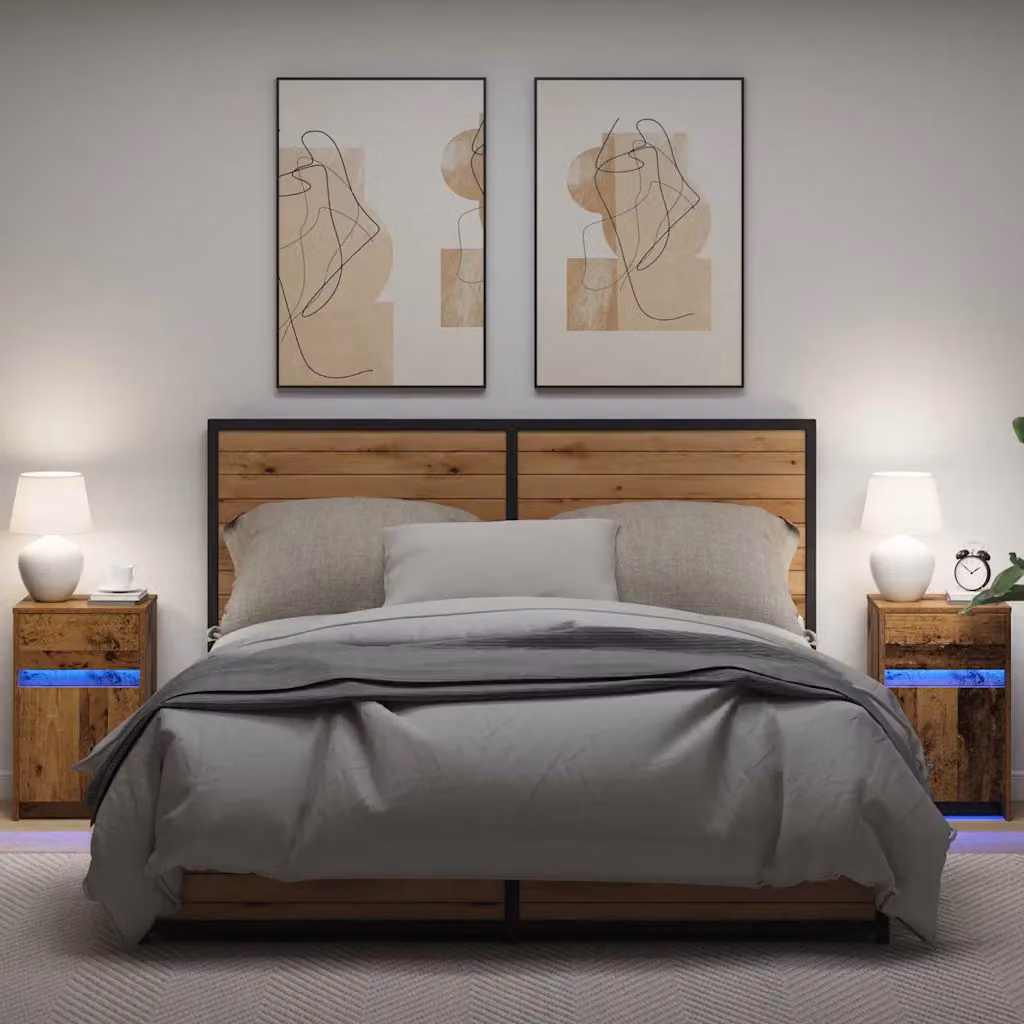 Set di 2 Armadi da Letto vidaXL con Illuminazione LED in Legno Vecchio Marrone L/P/H: 38 x 34 x 61 cm