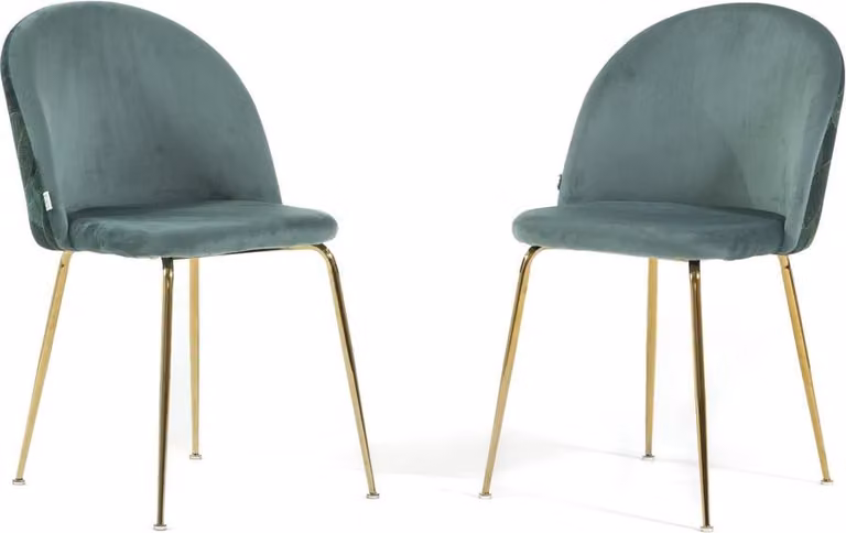 Set di 2 sedie da pranzo imbottite in velluto decorato, gambe in metallo, design elegante per cucina, sala da pranzo, bar e ristoranti SARA - Verde giada/oro