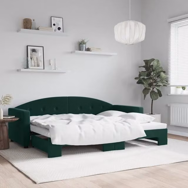 Divano Letto con Letto Estraibile Verde Scuro 80x200cm Velluto 3197296