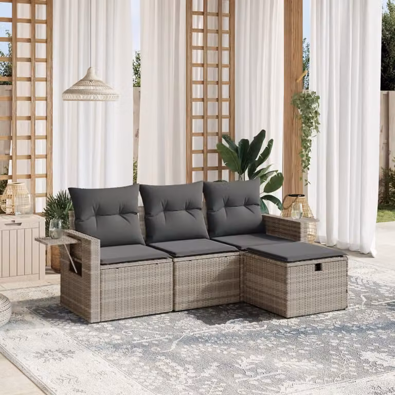 Set Divano da Giardino a L vidaXL 4pz con Cuscini Grigio con Struttura in Metallo e Polyrattan