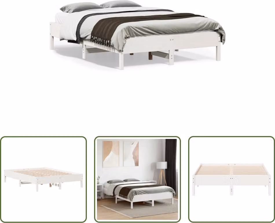 The Living Store Letto in legno massiccio bianco 135x190 cm pino