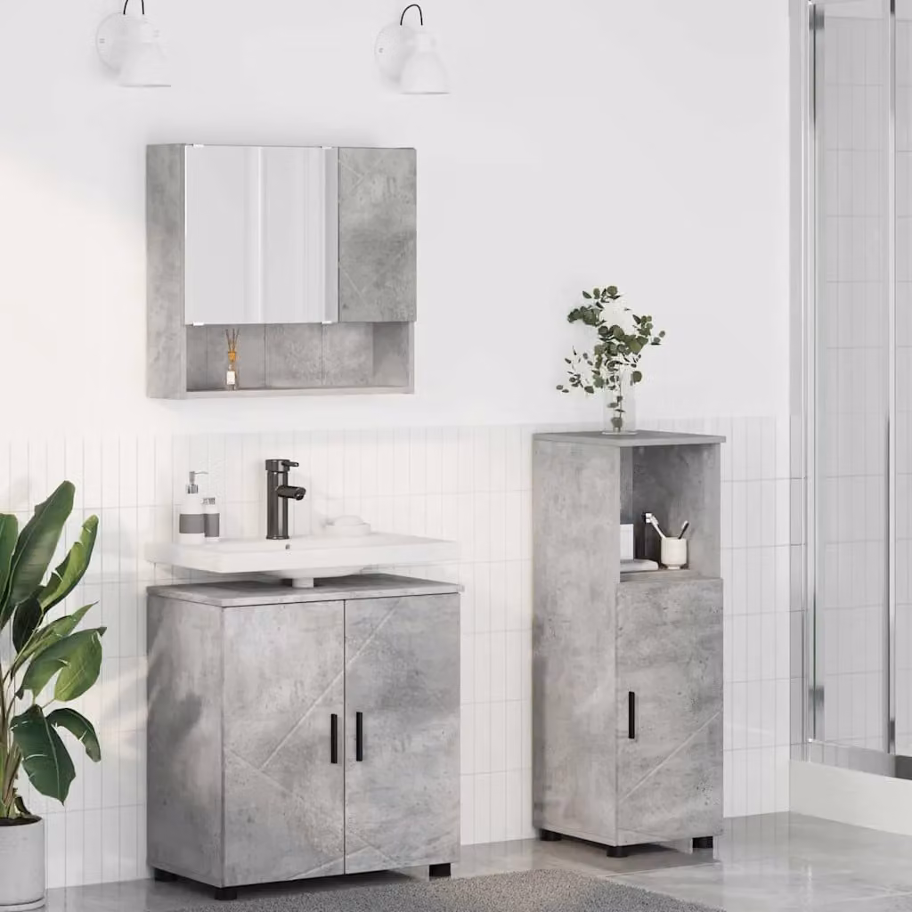 Set di mobili per il bagno moderno vidaXL in 3 pezzi Grigio e Nero L/P/H: 61 x 35 x 64 cm