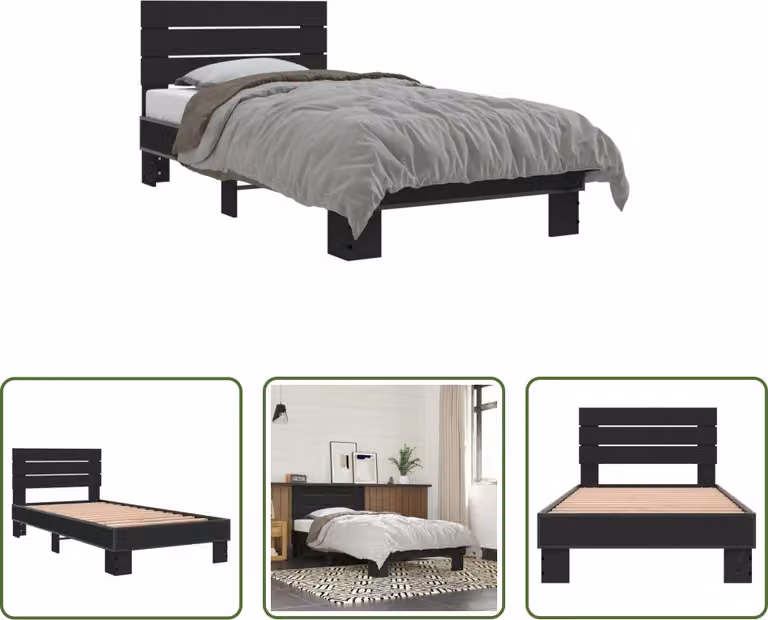 The Living Store Struttura letto nera 75x190 cm in legno e metallo