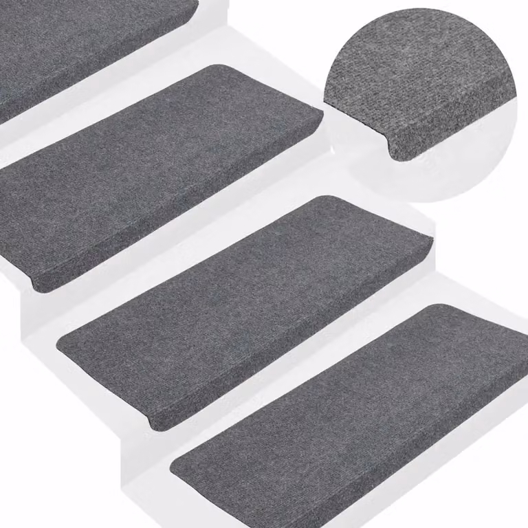 vidaXL Set di 15 Tappetini Autoadesivi per Scale in Poliestere e Polipropilene, Grigio, L: 65 cm, P: 24,5 cm, H: 3,5 cm