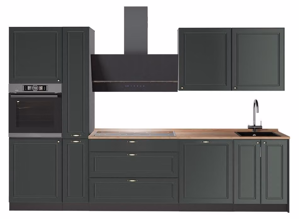 Cucina componibile Vicco Fame-Line Verde-oro rustico/Antracite 310 cm, PL Rovere, Model 64265