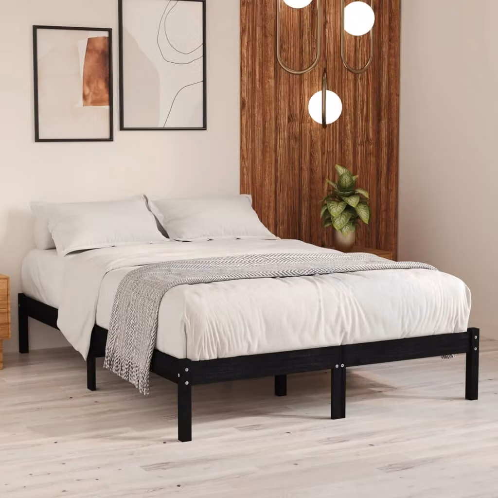 The Living Store Letto in legno massiccio nero 150x200 cm